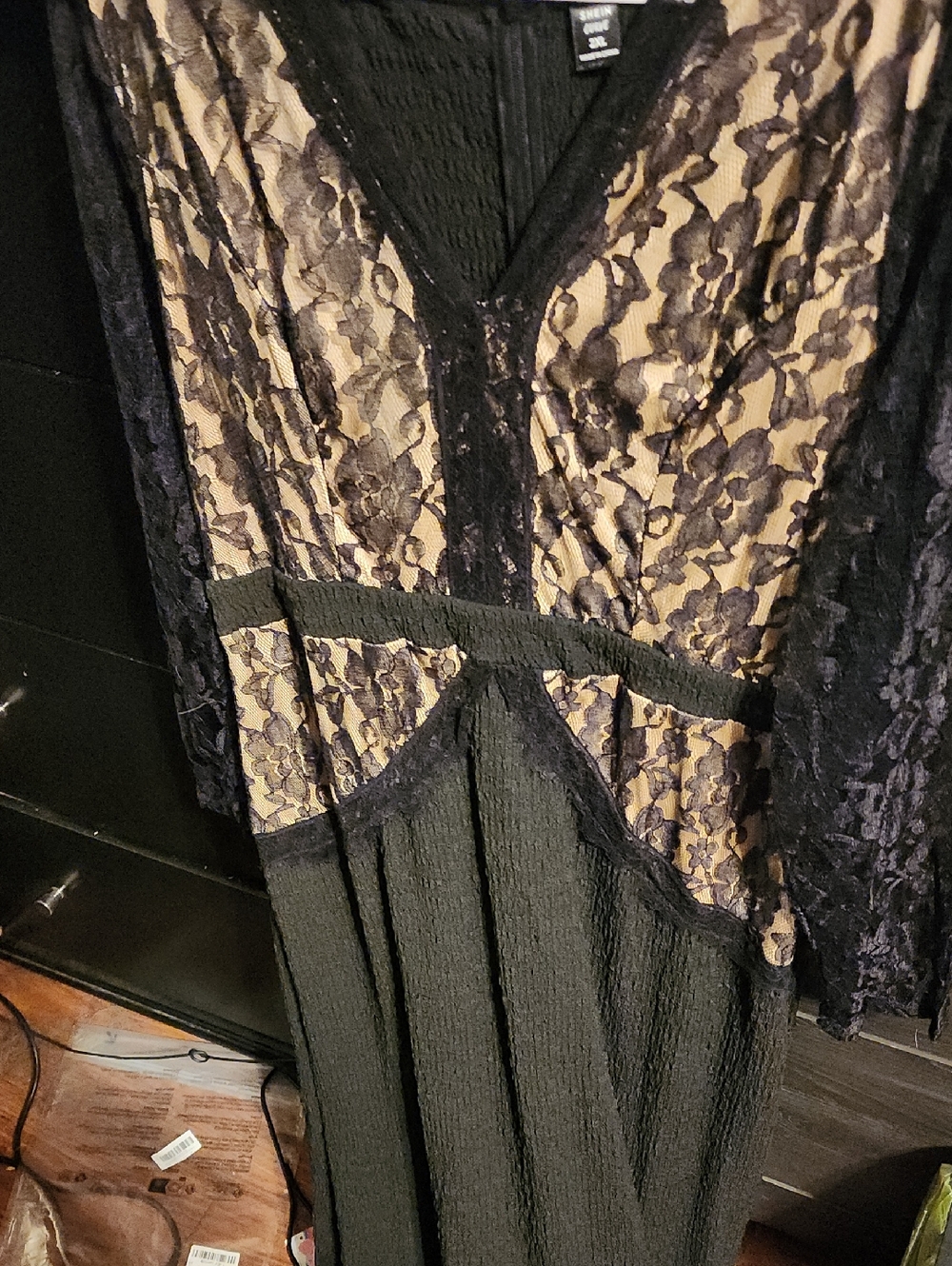 Black Lace Overlay Dress with Nude Lining